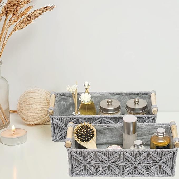 Macrame Storage Basket Boho Decor Baskets for Organizing Woven Decorative for Countertop Toilet Paper Basket for Tank Top for