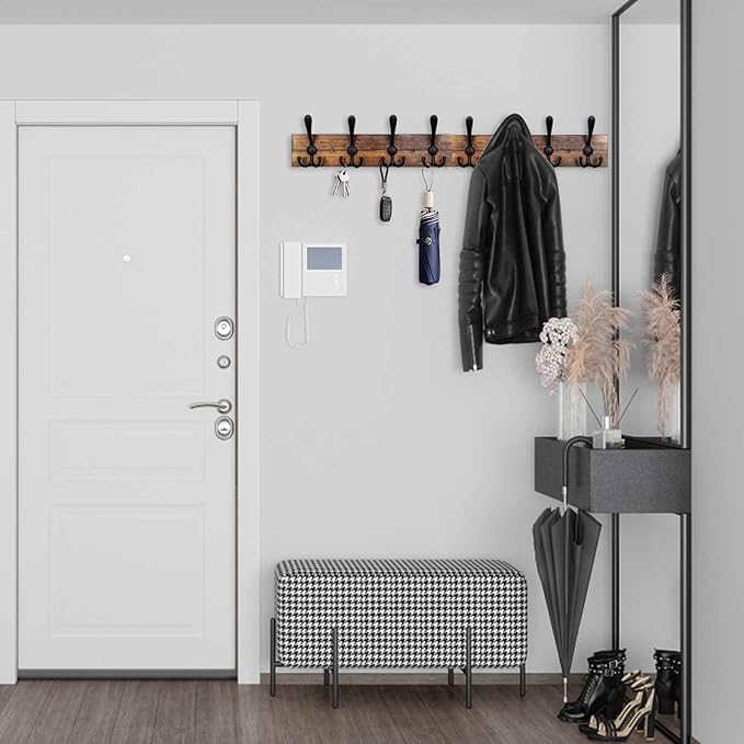 Coat Rack Wall Mount 31.5'' Coat Hanger Wall Mount Burnt Brown Coat Hooks for Wall Rustic Towel Racks for Bathroom Living Roo