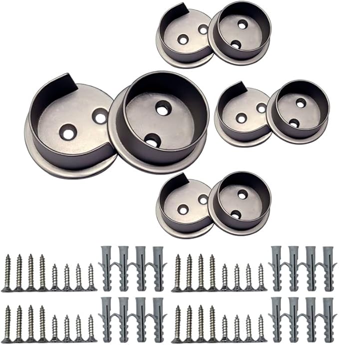 QCAA Solid Brass Extra Heavy Closet Pole Socket Set, Heavy Duty, 1-1/2 inch, with Stainless Screws, Satin Nickel, 4 Pairs, Ma