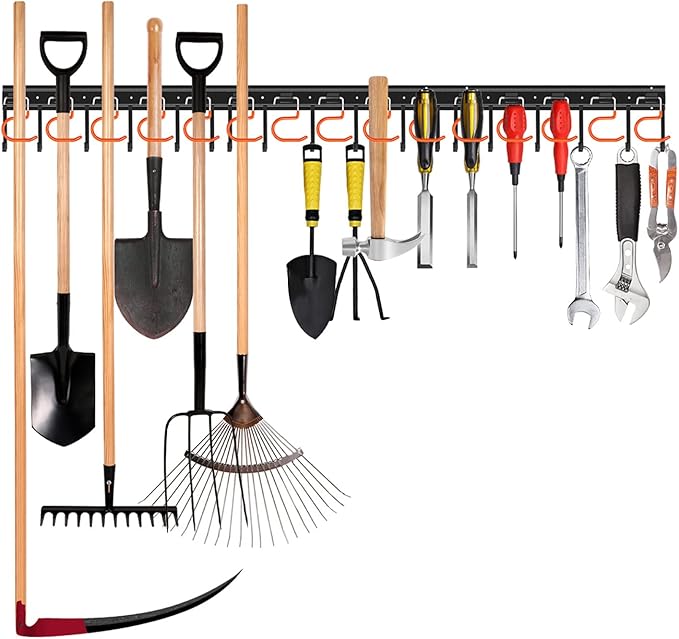 TVKB 51'' All Metal Garden Tool Organizer Adjustable Garage Tool Organizer Wall Mount Garage Organizers and Storage with Heav