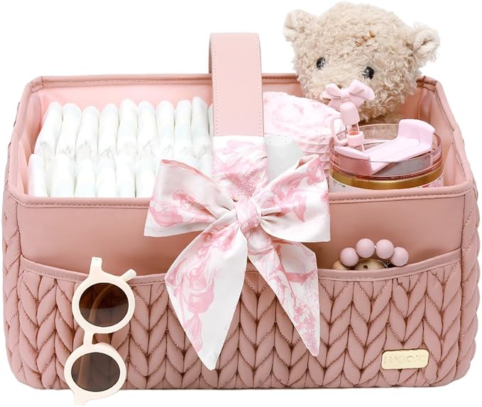 Luxurious Baby Diaper Caddy, Nursery Storage Basket for Newborn Boy and Girl, Travel Baby Basket for Diapers Baby Wipes, Orga