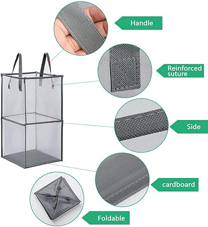 Pop Up Laundry Baskets - Mesh Collapsible Laundry Hampers Storage with Handle - Foldable for Washing Storage, Great for The K