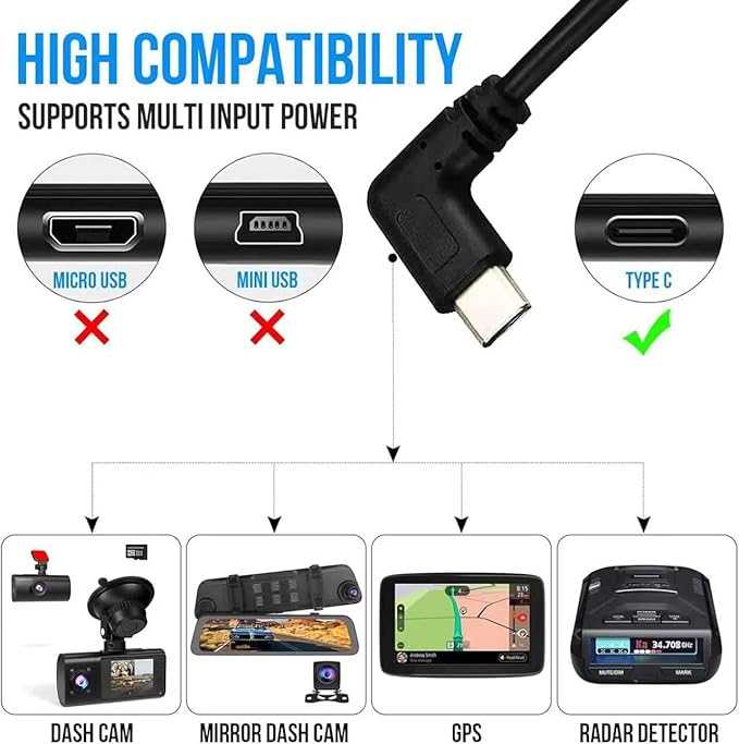 Dash Cam Hardwire Kit, Type-C Acc Hardwire Kit for All Dash Cam converts 12V-24V to 5V, Attached a USB C Conversion Wire(for Other Dash Cam), Enables Parking Mode, Low Voltage Protection