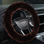 Fluffy Fur Wool Sheepskin car Steering Wheel Cover, Fuzzy Protector for Universal Steering Wheel 15inch, Anti-Slip,Comforting