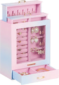 Homde Jewelry Organizer Girls Women Jewelry Box for Necklaces Rings Earrings Gift Bracelets Storage Case (Blue - Pink Gradien