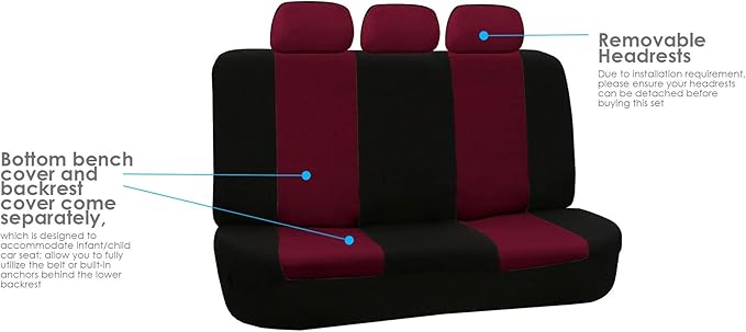 FH Group Flat Cloth Full Set Car Seat Covers Three Row 7 Seater - Universal Fit for Cars, Trucks & SUVs Burgundy