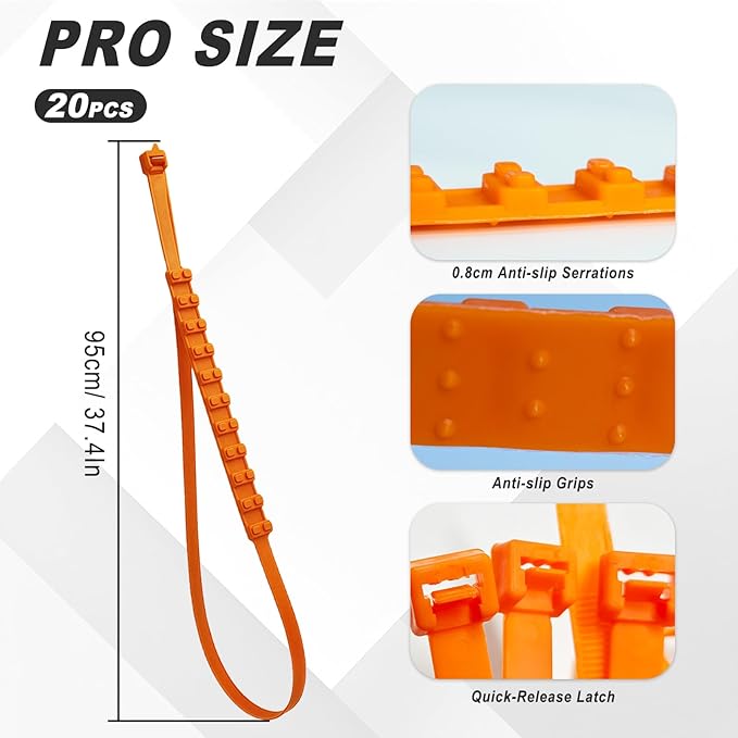 20PCS Anti-Slip Snow Tire Chains, Reusable Zip Tie Snow Chains for Car Tires, Easy Installation, Suitable for Driving in Rain