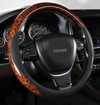 KAFEEK Wood Grain Steering Wheel Cover Microfiber Leather Universal 14 1/2-15 inch, Car Steering Wheel Cover Men Women, Comfo