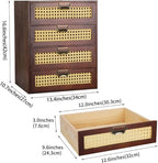 Large Wooden Storage Box with Drawers (Boho Apothecary Cabinet, Rattan Frame, Brown)