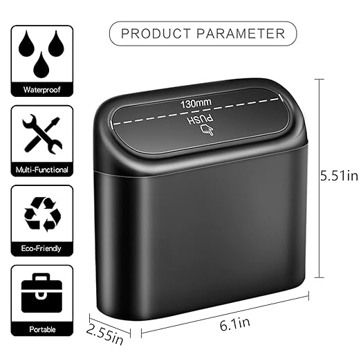 Car Trash Can Bin with Lid - 2 Packs Universal Vehicle Mini Leakproof Garbage Can Bin with 40pcs Trash Bags Car Organizers and Storage for Front Back Seat Accessories for Auto Office Home(Black)