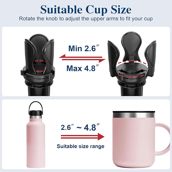 Car Cup Holder Expander, Cup Holder Extender Adapter with Expandable Arm and Adjustable Base, Compatible with Yeti Ramblers, 