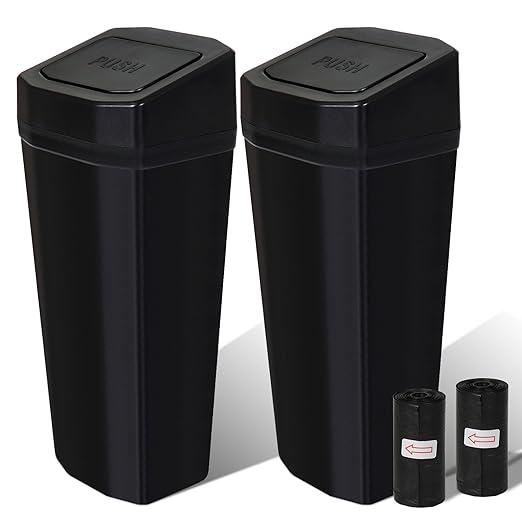 Car Trash Can with Lid - 2 Packs Mini Car Garbage Can Bin for Cup Holder - Black Small Leakproof Vehicle Trash Bin for Back Seat, Cute Automotive Accessories Organizers and Storage for Door SUV Truck