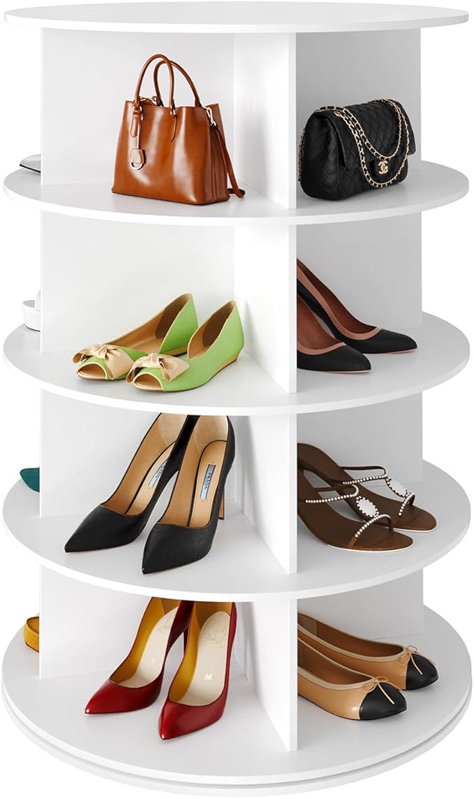 SpaceAid 4 Tier Rotating Shoe Rack Tower, Spinning Shoe Display Lazy Susan, Revolving 360 Shoe Rack Storage Round Carousel, V