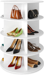 SpaceAid 4 Tier Rotating Shoe Rack Tower, Spinning Shoe Display Lazy Susan, Revolving 360 Shoe Rack Storage Round Carousel, V