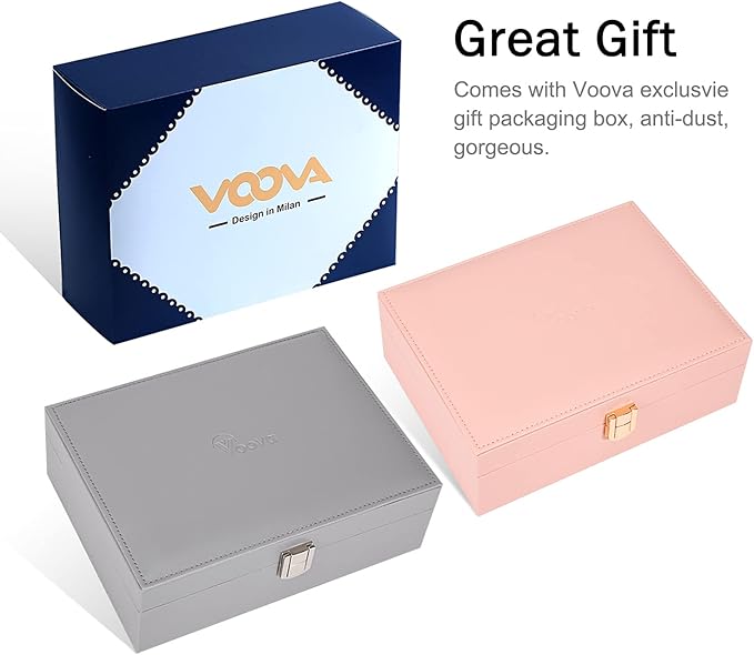 Voova Jewelry Box Organizer for Women Girls, 2 Layer Large Men Jewelry Storage Case, PU Leather Display Jewellery Holder with