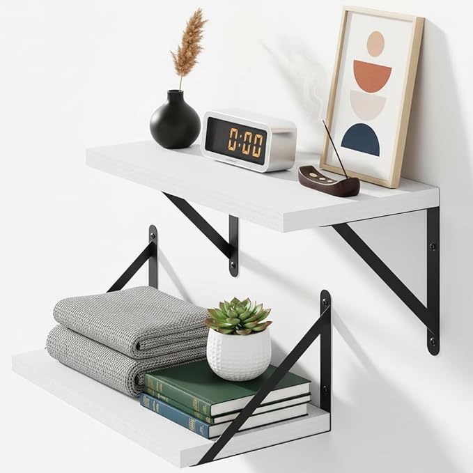 Vivelove Floating Shelves for Wall 16inch, 8 Deep Wood Wall Shelves Set of 2, for Bathroom Living Room Kitchen Office Bedroom