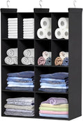 Ofiray-home 4 Tier Hanging Closet Organizer, 12 Compartments Sweater Organizer for Closet with 3 Sturdy Hooks, Closet Organiz