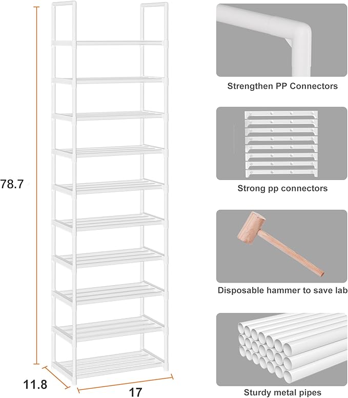 OYREL Shoe Rack Tall, Sturdy Metal Shoe Rack Organizer,Narrow Shoe Racks for Closets,Shoe Stand Shelf