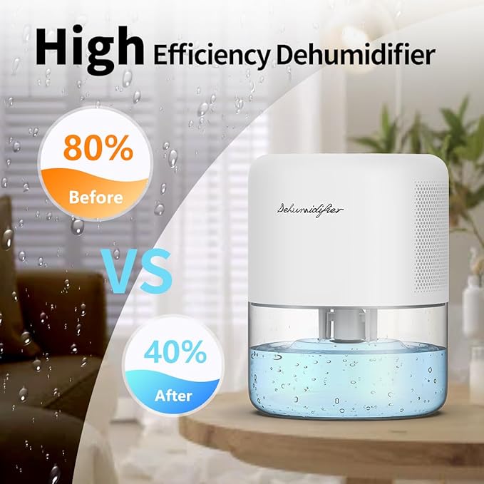 Dehumidifier for Home Small Quiet Dehumidifiers for 44OZ Water Tank Auto Defrost and Shutoff 10 Colors Light 4 Timer Options