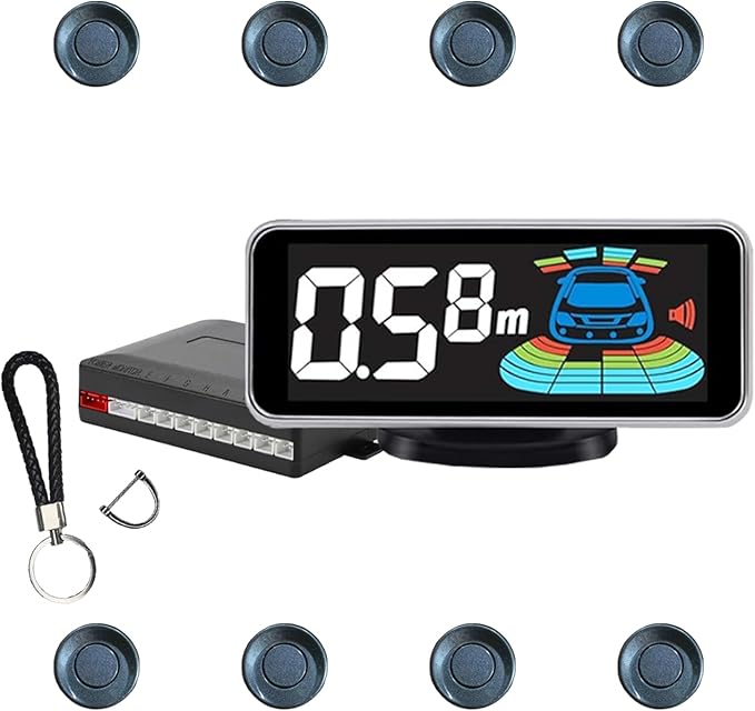 Backup Parktronic System Car Auto Vehicle Reverse with 8 Parking Sensors kit, LCD Display, Distance Detection (Meter/Foot Swi