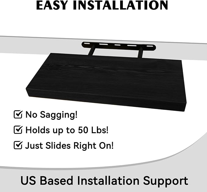 BGMG Wood Floating Shelves 18 inch,Black Floating Shelves,Solid Wood Wall Shelves for Bathroom Living Room Bedroom Kitchen Fa