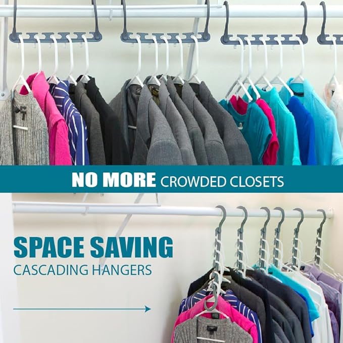 Wonder Hanger Max 20-Pack Space Saving Hangers, Reinforced Hooks Swivels 360°, Cascading Hanger, College Dorms & Storage Clos