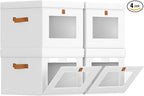 Homsorout Storage Bins with Lid – Closet Organizer with Side Opening and Clear Window, Foldable Stackable Fabric Basket for C