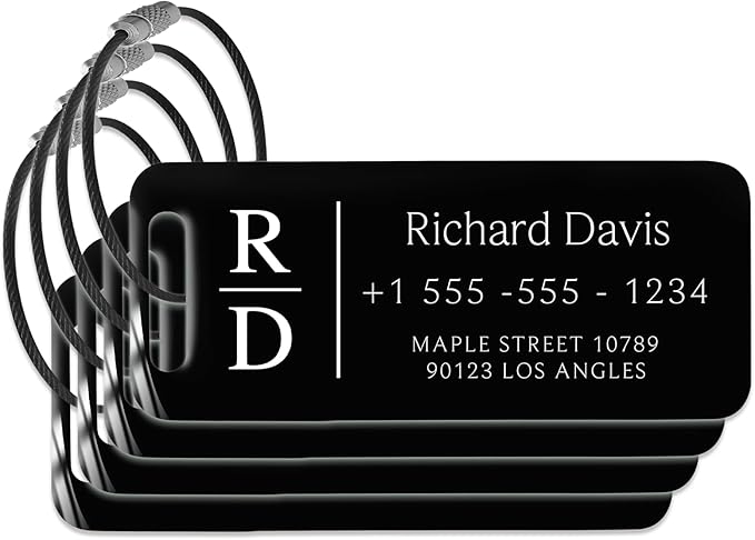Personalized Luggage Tags for Suitcases 4 Pack - Stainless Steel Custom Luggage Tags for Backpacks & Bags, Sturdy, Waterproof