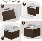Temary Foldable Cube Baskets 4Pack - Shelf Storage Bins with Handles, Fabric Storage Organizer for Clothes, Home (White&Brown