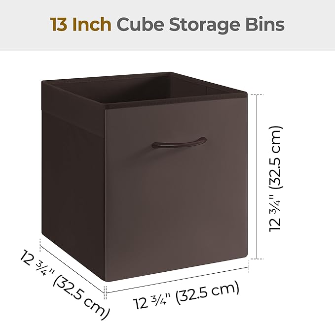 StorageWorks Brown Storage Cubes, 13x13 Storage Cube Bins with Handle, Cube Storage Organizer Bins for Shelves and Closet, Co
