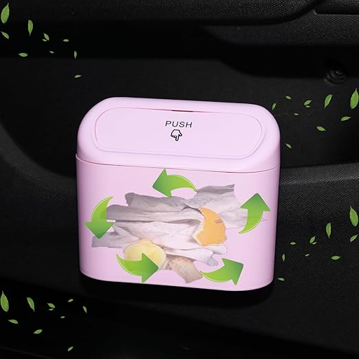 Car Trash Can Bin with Lid - Universal Vehicle Mini Leakproof Garbage Can Bin with 20pcs Trash Bags Can Organizer Storage for Front Back Seat Accessories for Auto Office Bedroom Home(Pink)