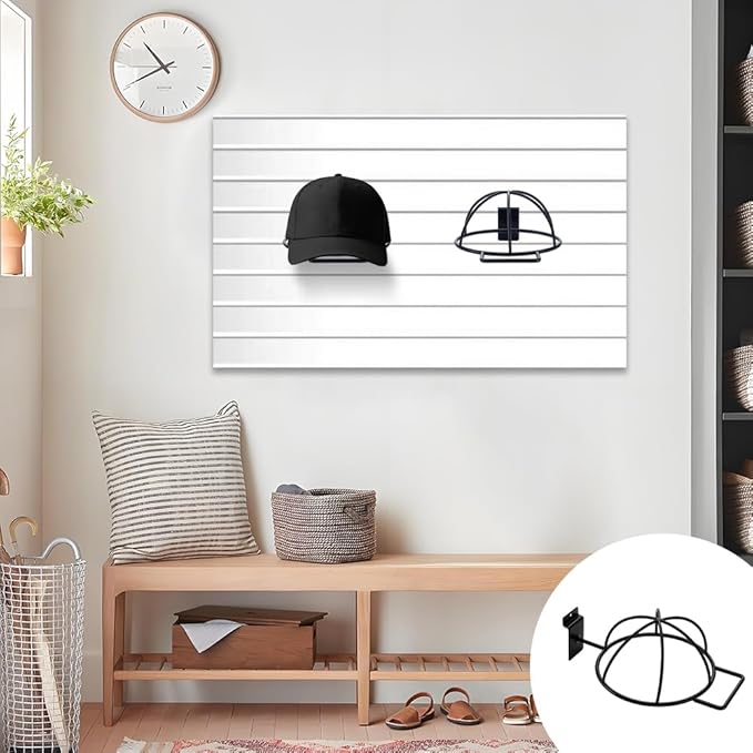 AHANDMAKER 6 Pcs Slat Wall Hat Display Rack Wall Mounted Durable Metal Hat Organizer Accessories for Baseball Caps Wigs Retai