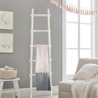 HomeStock Decorative Wooden Ladder Accent Piece for Blankets & Towels White