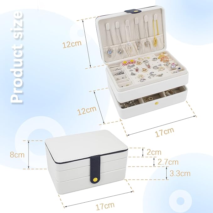 KOOAAICCHI Small Jewelry Box, Travel Jewelry Organizer, Portable Jewelry boxes for Women Girls Gift, Double Layers PU Leather