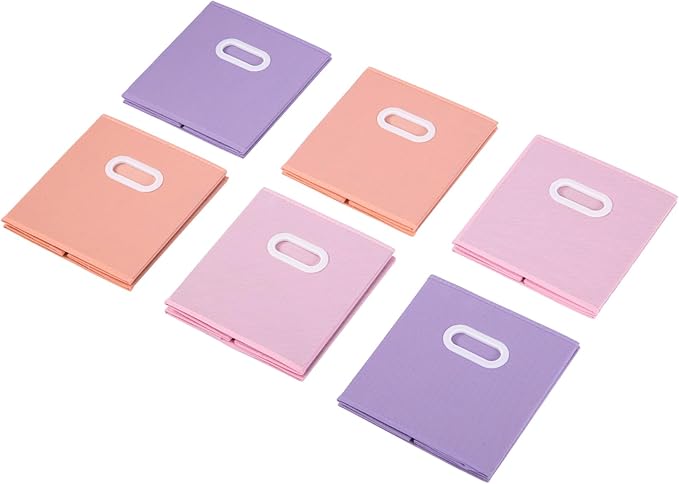 Stero Fabric Storage Bins 6 Pack Fun Colored Durable Storage Cubes with Plastic Handles Foldable Cube Baskets for Home, Kids 