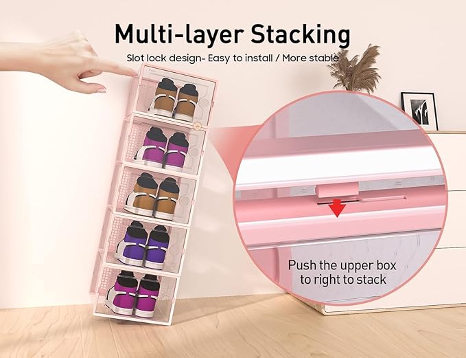 Kuject X-Large Shoe Storage Boxes Organizers Clear Plastic Stackable 12 Pack, Shoe Rack & Holder Substitute, Sneaker Containe