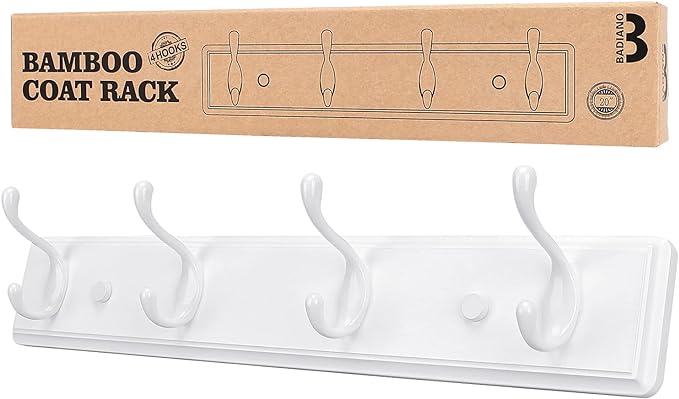 Badiano Wooden Coat Rack, Wall-Mounted Organizer for Closet, Entryway, Hallway, Foyer, Bedroom, Heavy Duty Double Hooks for H