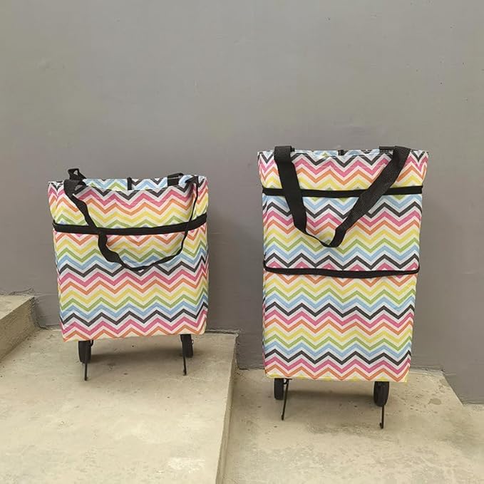 Reusable Grocery Bags with Waterproof Coating and Folding Wheels - Foldable Tote Bags for Shopping, Multi-Purpose Storage for Groceries(Color Stripe)