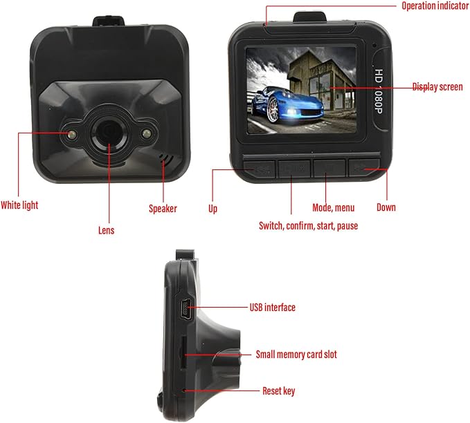 Dash Cam Front, 1.6in Screen 1080P Motion Detection Sensor Car Driving Recorder, 32G SD Card Voice Recording Wide Angle Car Camera Recorder with Car Charger, Holder for Parking Assistance, Accident
