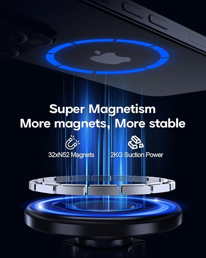 UBeesize Gym Magnetic Phone Holder, 1-Sec Install 360° Adjustable Ball Joint and Durable Base, Dual Magnetic Phone Mount with Smartphones, Works on Any Surface (Metal Plate and Ring Included)