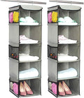 BrilliantJo 5 Shelves Hanging Closet Organizer, 2 Pack Hanging Storage with 6 Side Pockets for Clothes Bags, 43"x12"x12"(Gray