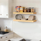 Floating Wall Shelves 24x6.8x1.7 Inch – Solid Wood Rustic Shelves in Natural Wood Finish – Wall Mounted Display Shelf for Bat