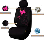 Flying Banner Butterfly car seat Covers ful Set Fashion Universal Lady Woman Female Rear Bench Split Colorized (Black Rose Re