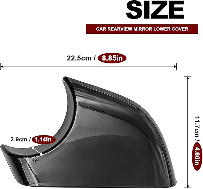 Pleoos Left Drive Side Rearview Mirror Lower Cover Compatible with Model Y 2018-2024, Side Mirror Cover Replacement, Base Trim Bottom Cover and Door Wing Mirror Cap Accessories (Black, Left)