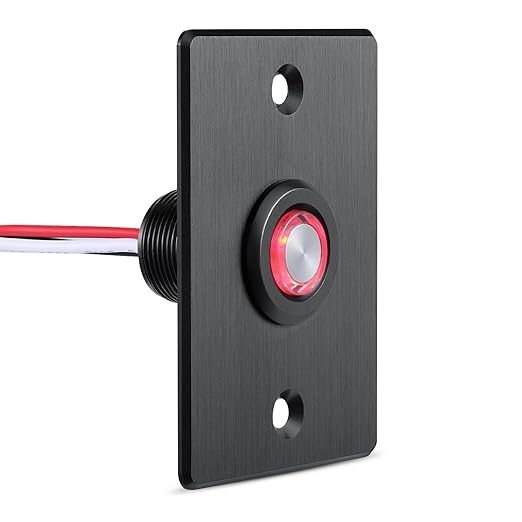 Acegoo RV 12V Dimmer Switch for LED RV Lights - Push Button with Red Ring Backlight, Ideal for RV, Camper Van, Boat, Truck, Cars & LED Strip Light - DC12-24V 6A Full Aluminum (Black)