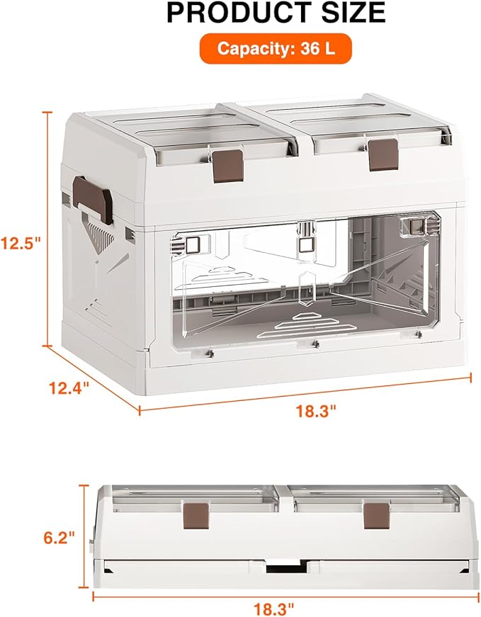 Closet Organizer and Storage Box, Large Essential Collapsible Plastic Car Trunk Container with Clear Lids and Doors, Open Fro