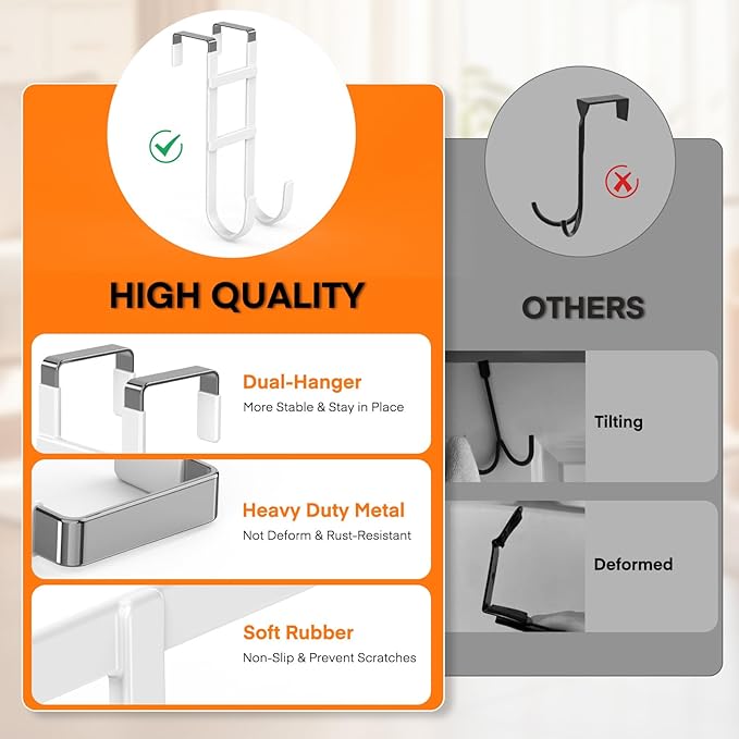 FYY Over The Door Hooks - 2 Pack Heavy Duty Dual-Hook Organizer Hanger with Non-Slip Rubber for Towels, Clothes, Hats & Bags 