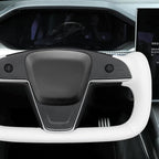 MEWANT Hand Stitched White Leather Tesla Model S Yoke Steering Wheel Cover Wrap for Tesla Model S 2021-2023 / Model X 2021-2023 Tesla Yoke Steering Wheel Accessories