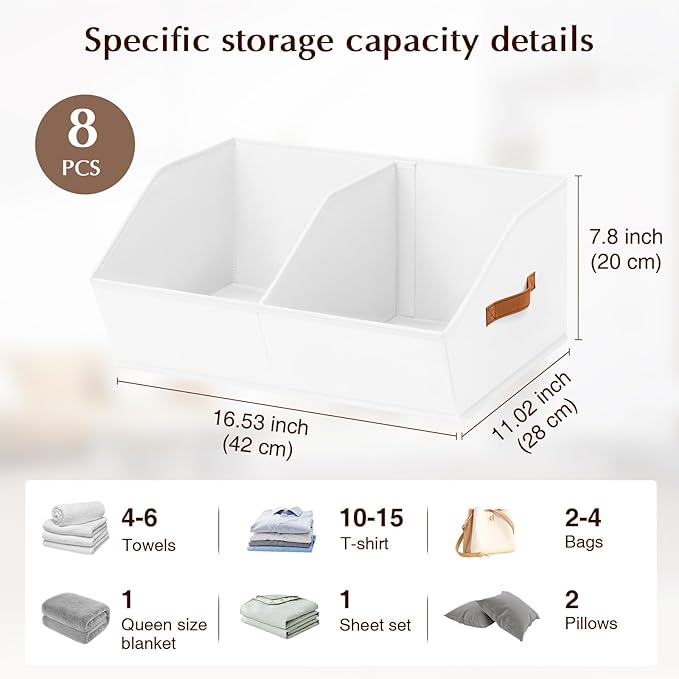 Homsorout Closet Organizers and Storage Bins - 8 Pack Collapsible Divided Trapezoidal Cube Storage Bins Baskets with Orange H
