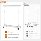 Gewudraw Heavy Duty Clothes Rack, 530 lbs Load Capacity Metal Garment Rack on Wheels - Collapsible Adjustable Portable Storag